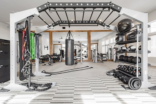 fitness center at Elan Denton Apartments