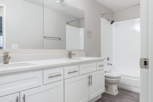 Bathroom featuring sleek design and modern fixtures in Avana Chestnut Hills Apartments
