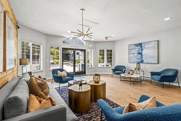 Clubhouse featuring a modern lobby with elegant seating at Avana Chestnut Hills Apartments