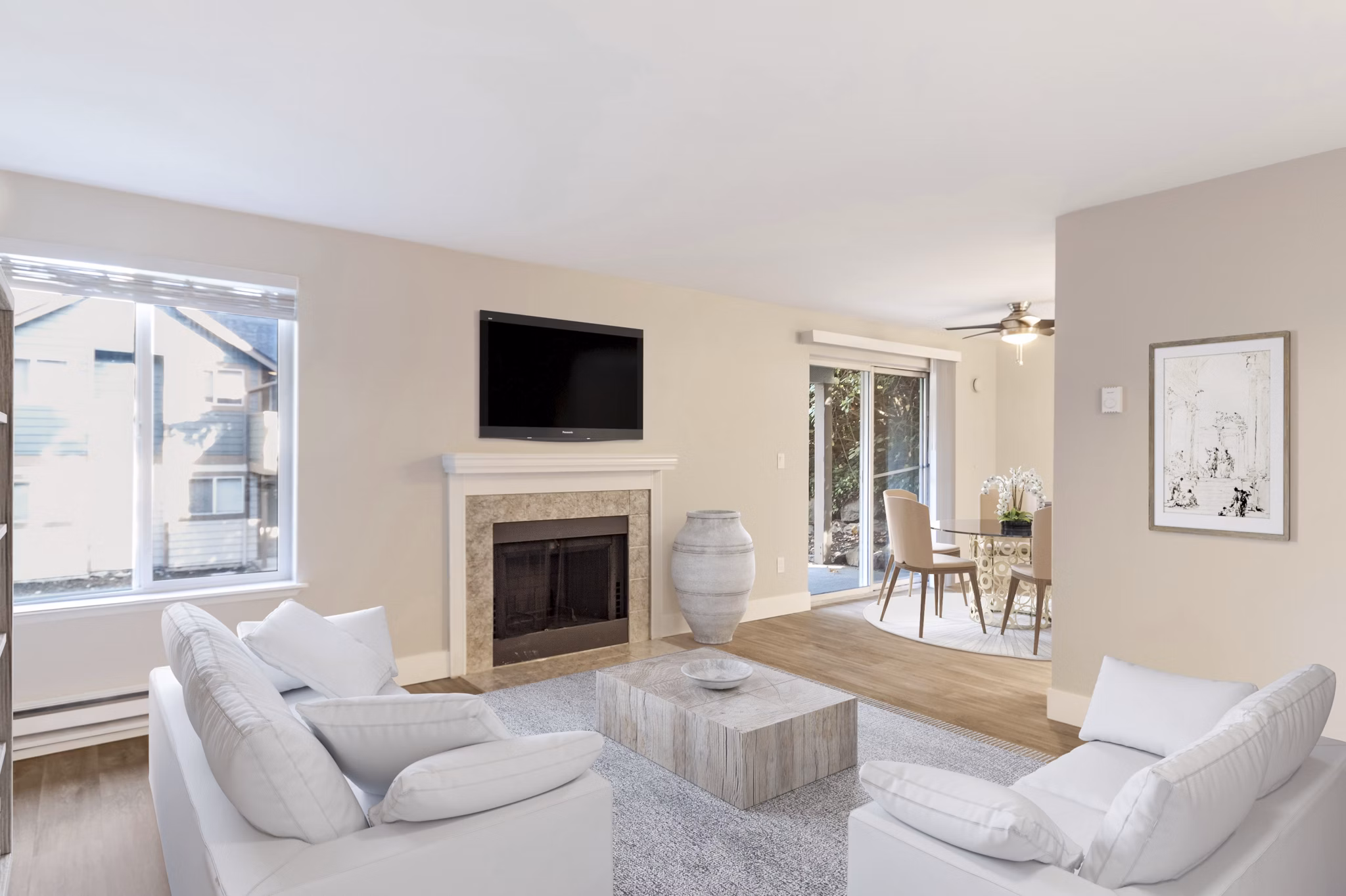 Spacious living room with modern decor at Avana Chestnut Hills Apartments