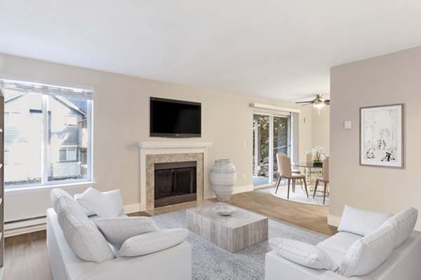 Spacious living room with modern decor at Avana Chestnut Hills Apartments