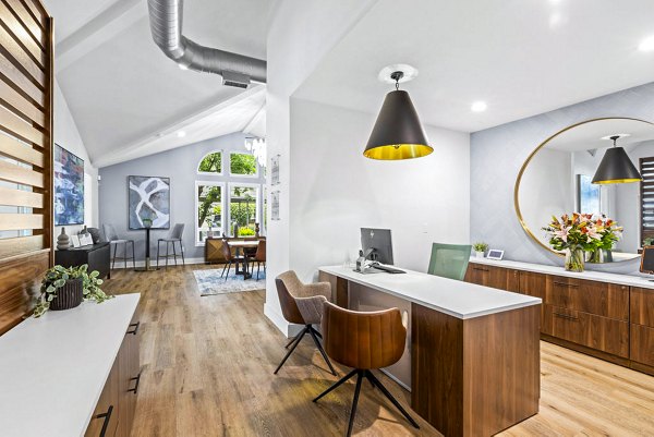 Inviting clubhouse/lobby with modern decor at Avana Hamptons Apartments