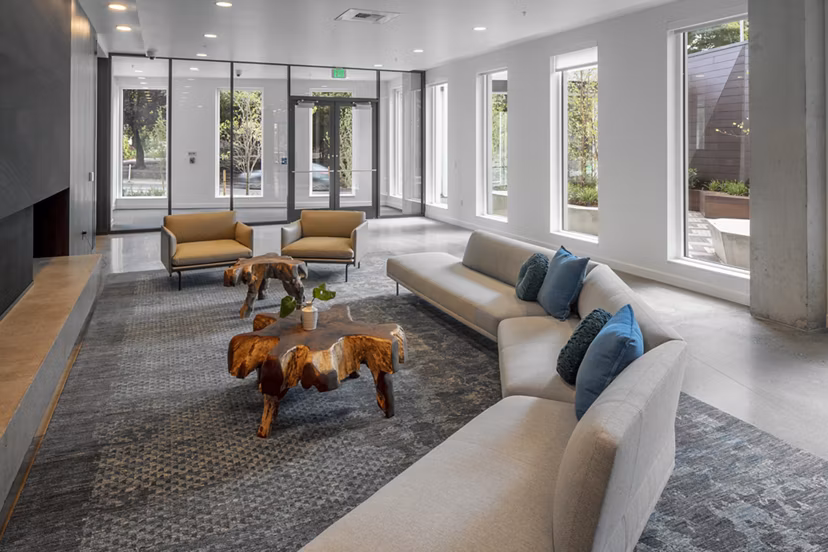 Contemporary clubhouse with modern decor at The Payton Apartments