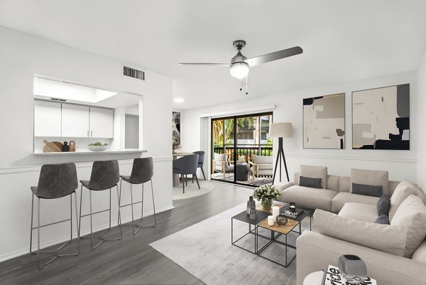 Modern kitchen with stainless steel appliances in Avana Coachman Apartments