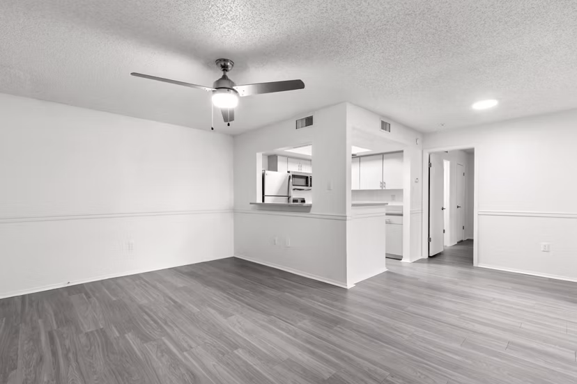 Modern kitchen with stainless steel appliances in Avana Coachman Apartments