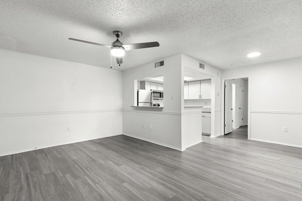 Modern kitchen with stainless steel appliances in Avana Coachman Apartments