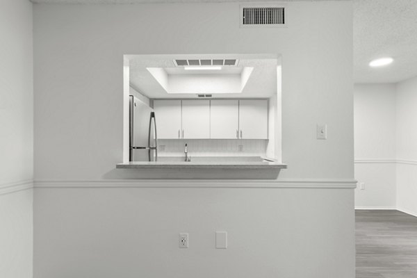 Modern kitchen with stainless steel appliances and granite countertops at Avana Coachman Apartments