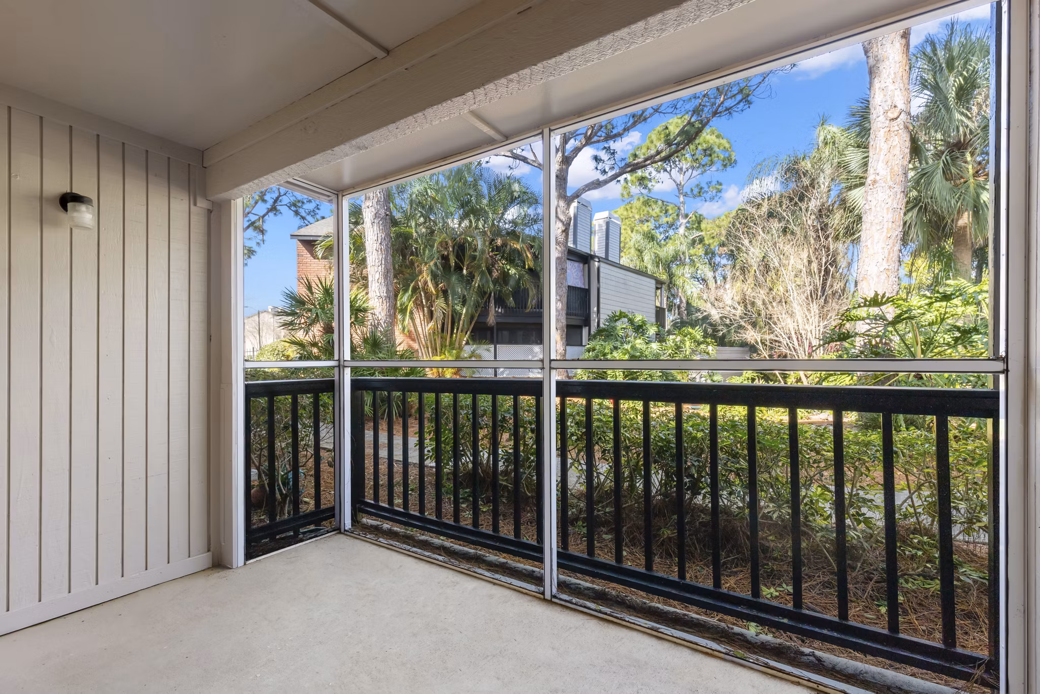 Stylish patio with modern seating at Avana Coachman Apartments offering outdoor leisure space