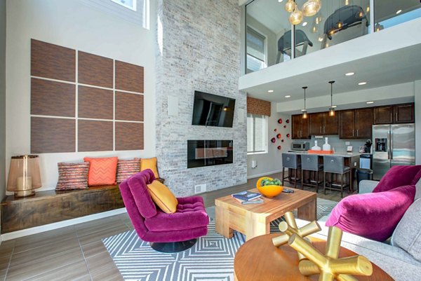 Modern clubhouse with stylish seating and decor at Copper Terrace Apartments