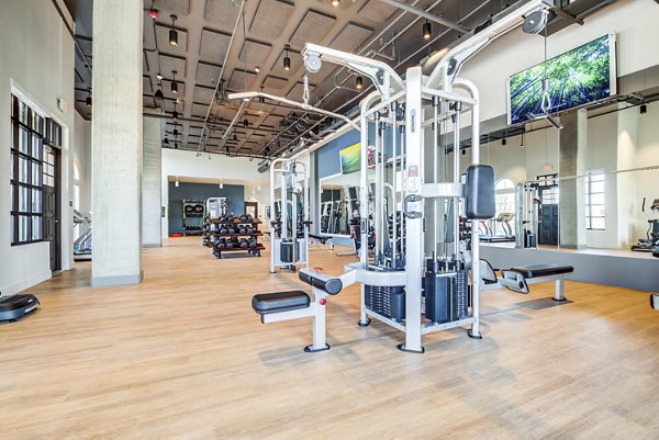 fitness center at The Exchange at Bayfront Apartments