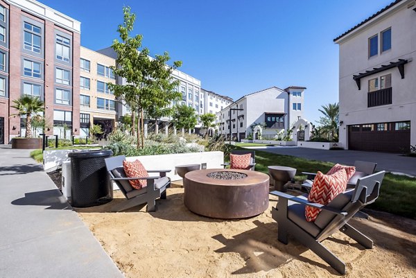 fire pit at The Exchange at Bayfront Apartments