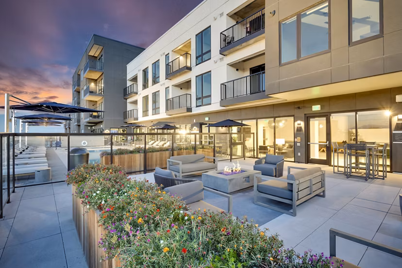 Private patio with scenic views at The Fitzgerald Apartments