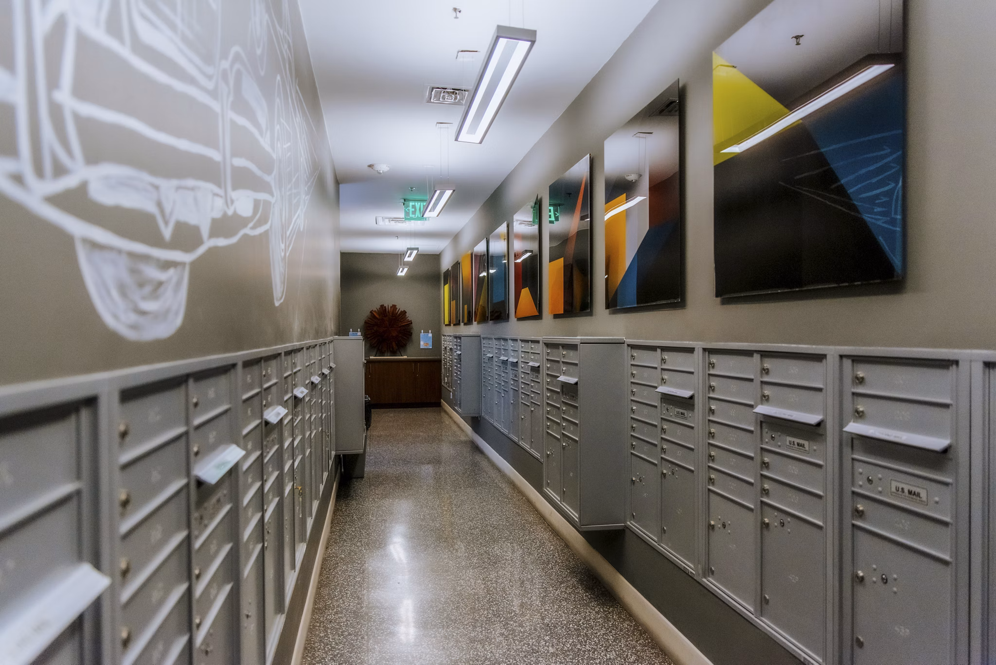 clubhouse mail room at The Stewart Apartments