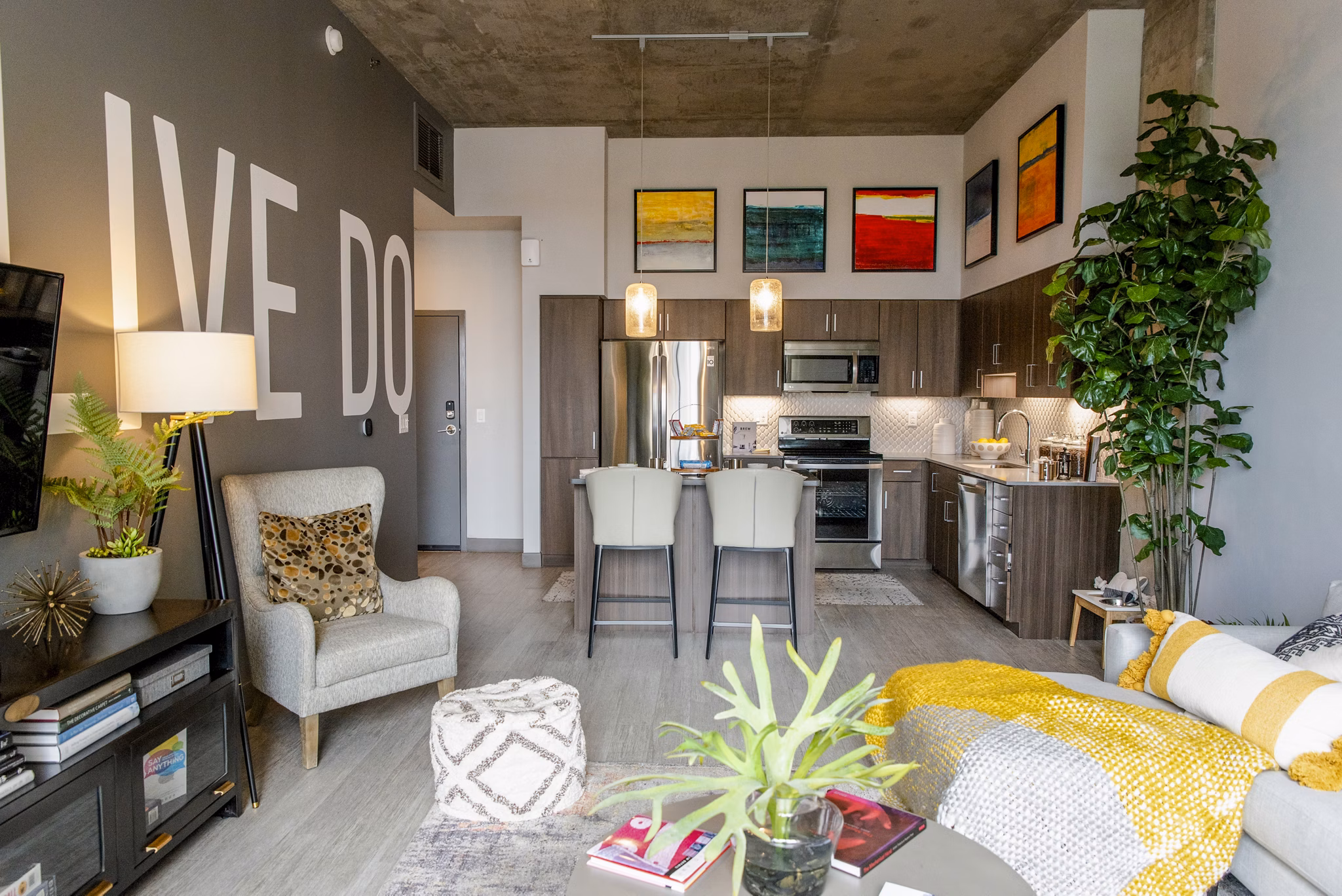 living room at The Stewart Apartments