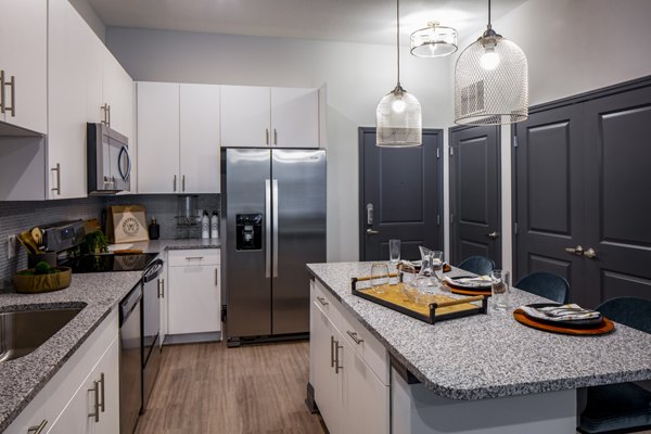 Modern kitchen with stainless steel appliances in Westhouse Apartment Flats