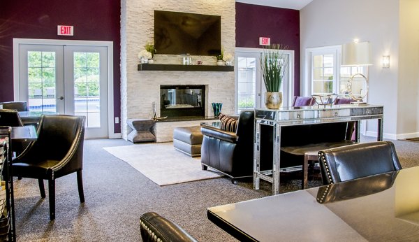 Stylish clubhouse lobby with modern decor at Hidden Lakes Apartments