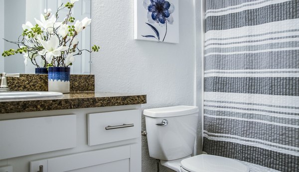 Modern bathroom with sleek fixtures at Oak Hill Apartments, part of Greystar luxury housing