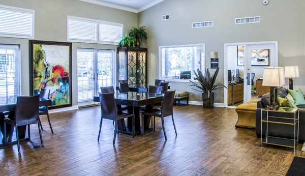 Modern clubhouse and leasing office at Oak Hill Apartments, featuring stylish lounge areas and contemporary design elements