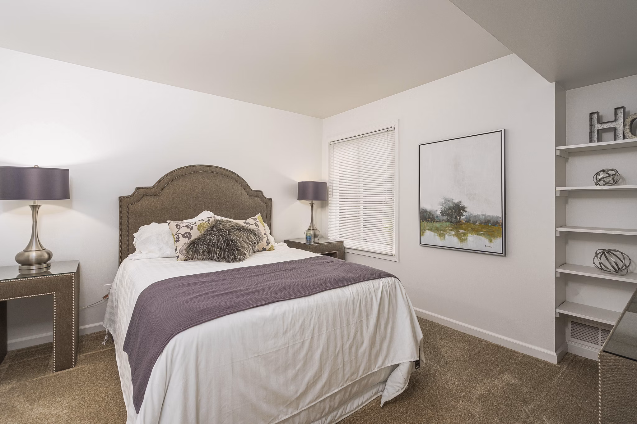 Cozy bedroom with modern decor in Shoal Creek Apartments