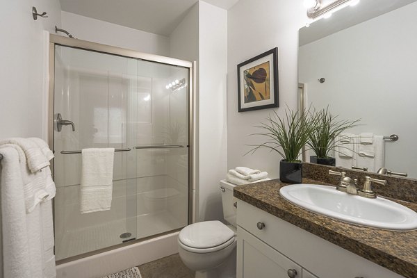 Modern bathroom with sleek fixtures at Shoal Creek Apartments