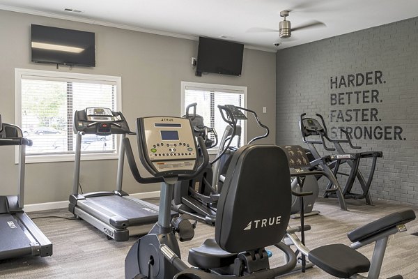 Fully equipped fitness center with modern exercise machines at Shoal Creek Apartments