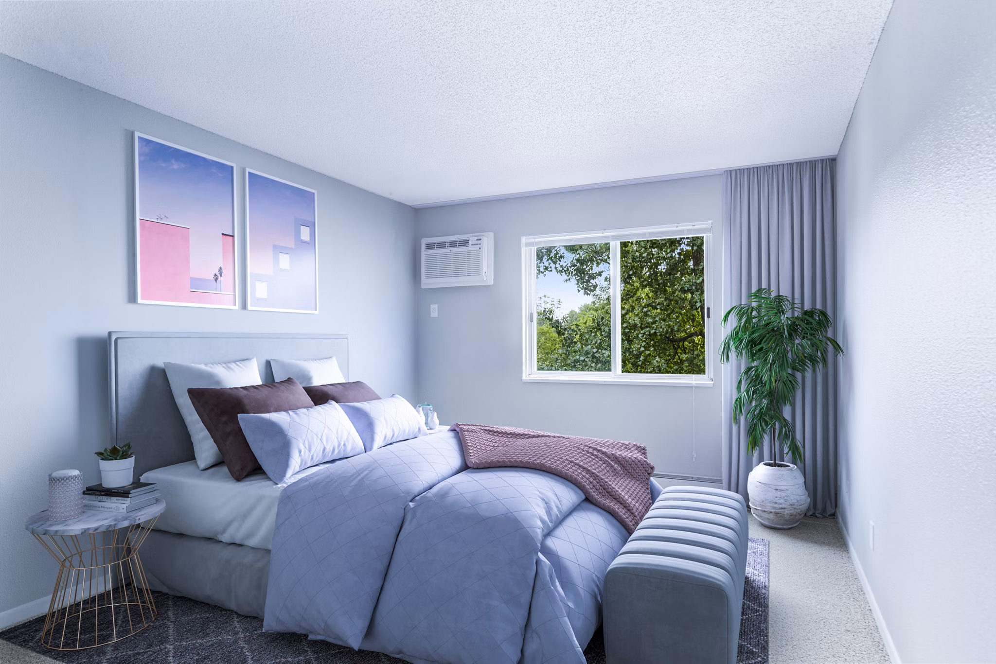 Modern bedroom featuring sleek furnishings and natural light at Avana West Park Apartments