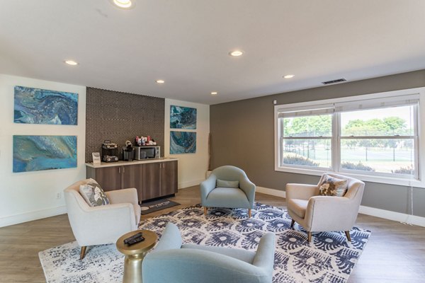 Clubhouse featuring modern design elements at Avana West Park Apartments, offering residents a stylish space for socializing and relaxation
