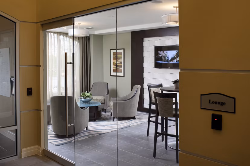 Modern meeting facility with ample seating at Marquee at Andover Apartments