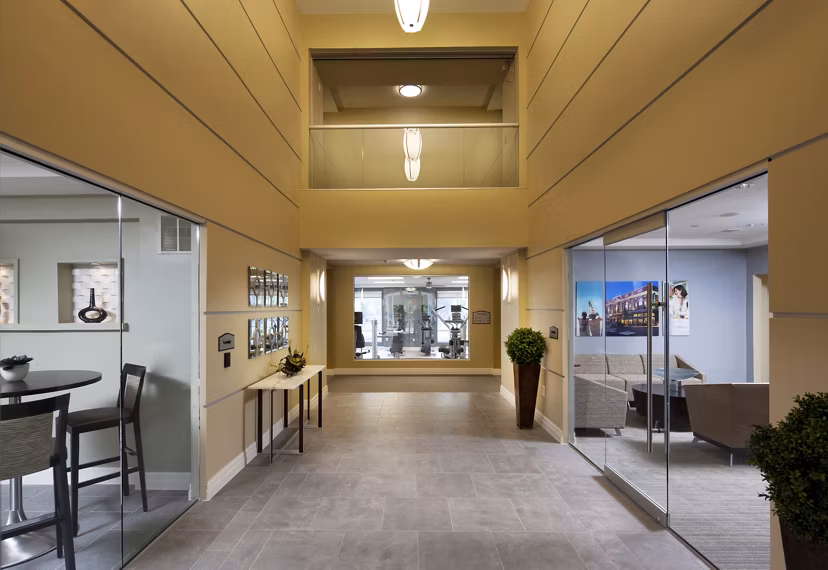 Elegant clubhouse with modern furnishings at Marquee at Andover Apartments, ideal for social gatherings and community events
