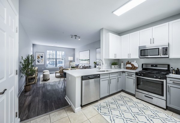 Modern kitchen with stainless steel appliances at Marquee at Andover Apartments