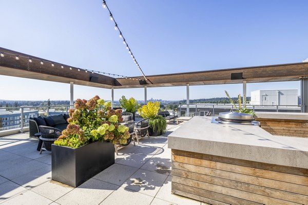 Patio with modern outdoor seating at Verde Esterra Park Apartments
