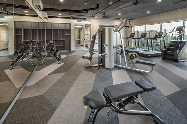 Modern fitness center with state-of-the-art equipment at The Dylan Apartments in a luxury  community