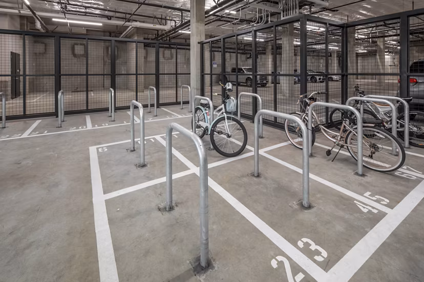 Secure bike storage at The Dylan Apartments offering convenient amenities for urban cyclists in downtown luxury living