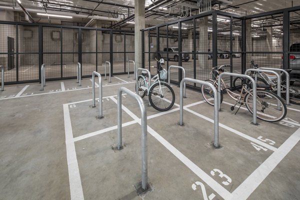 Secure bike storage at The Dylan Apartments offering convenient amenities for urban cyclists in downtown luxury living