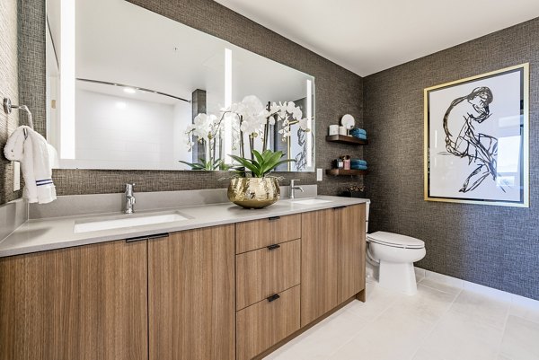 Elegant bathroom with modern fixtures at The Waverly Apartments