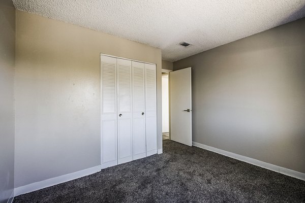 Modern bedroom with stylish decor in Calero Apartments, highlighting luxury living Ideal space for comfort seekers in Greystar's community