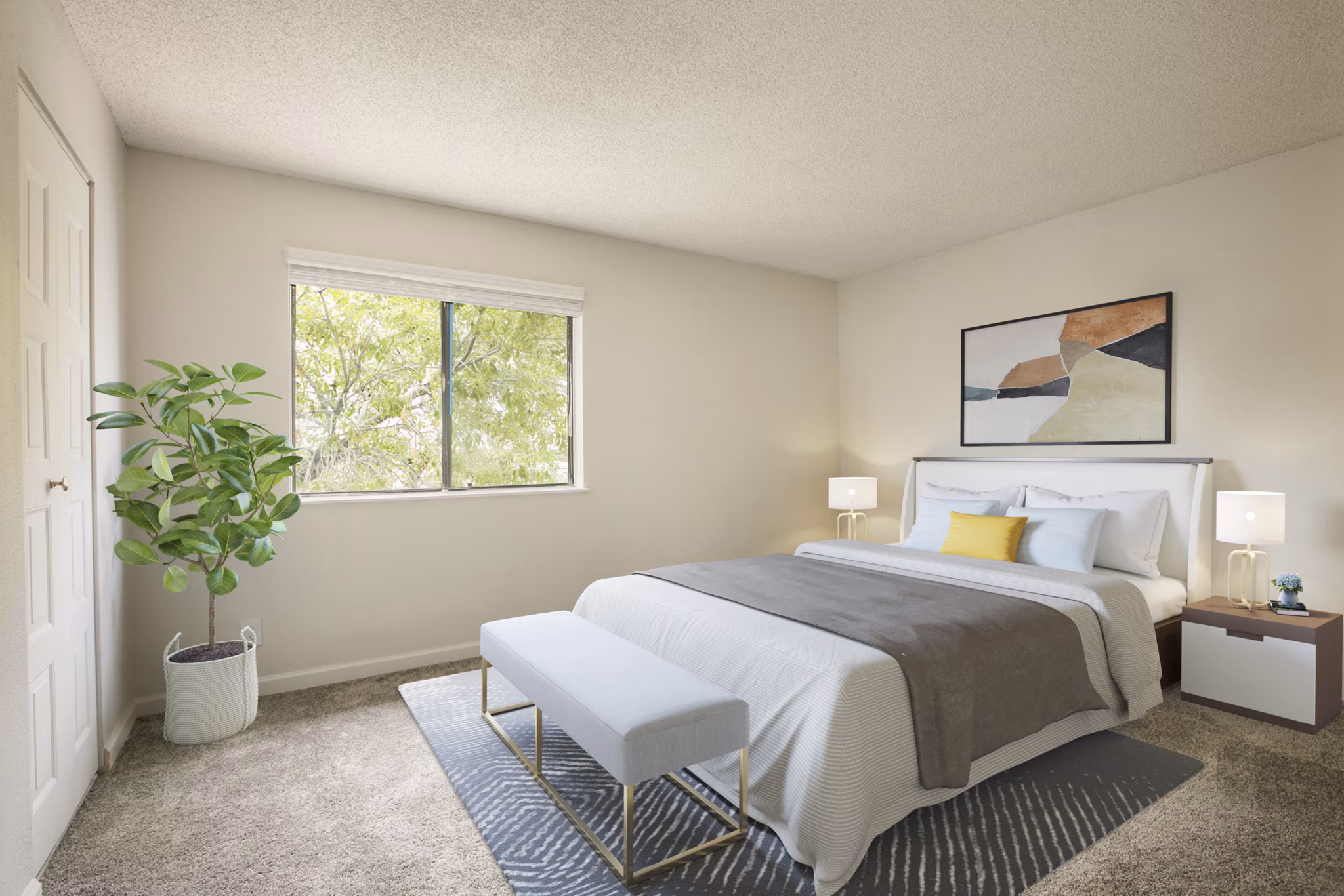 Modern bedroom with stylish decor at Milo Apartments, luxury living in the heart of the city