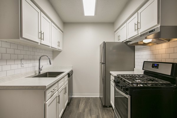 Milo Apartments: Modern kitchen with sleek stainless steel appliances and elegant cabinetry