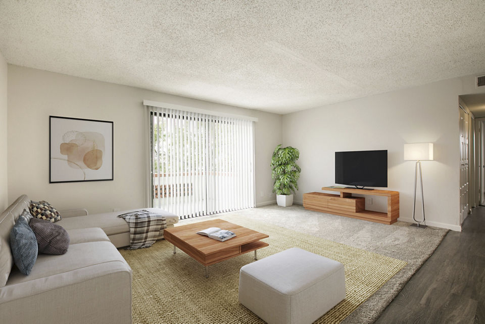 Spacious living room with modern decor at Milo Apartments, part of the Greystar luxury apartments collection