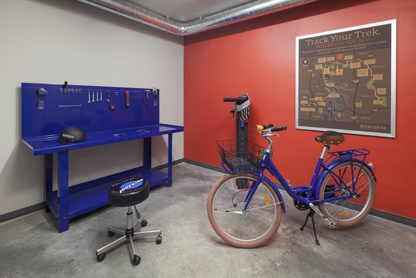 Secure bike storage facility at Spencer 68 Apartments, offering convenience for residents in a vibrant community environment