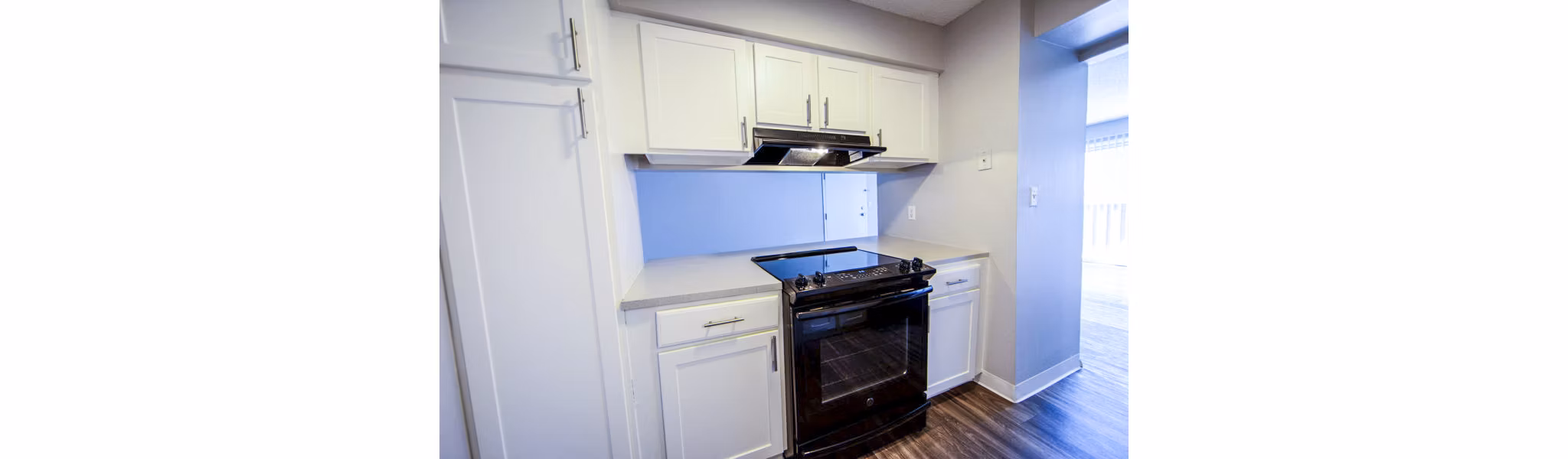 The Mica Apartments: Modern kitchen with sleek countertops and stainless steel appliances