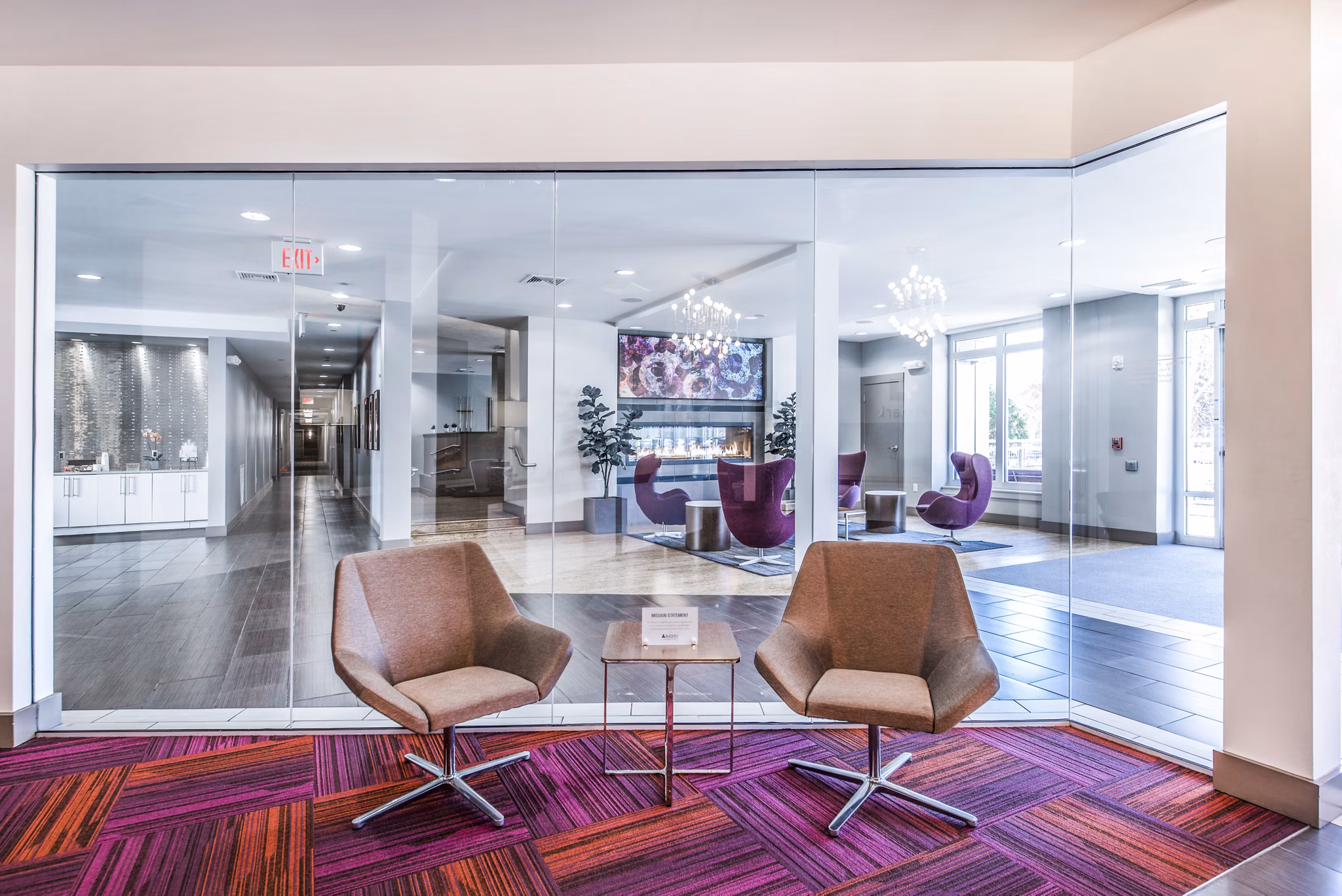 Clubhouse and leasing office with modern design at Atmark Apartments