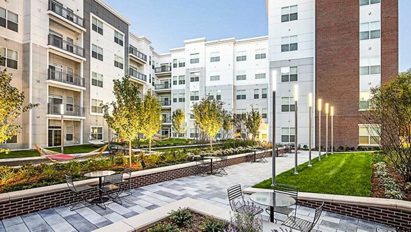 Courtyard with lush landscaping at Atmark Apartments, luxury living in Cambridge
