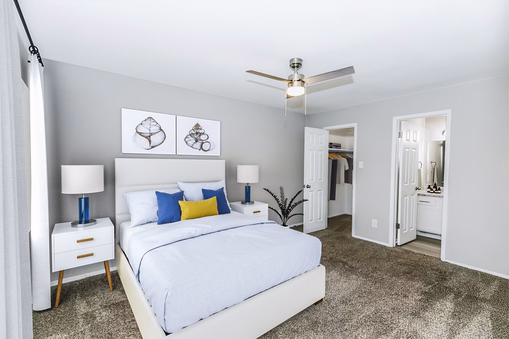 Cozy bedroom with contemporary decor in Ridgemont at Stringers Ridge Apartments