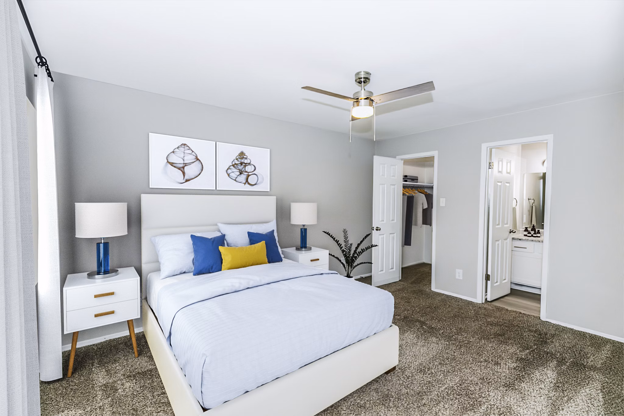 Cozy bedroom with contemporary decor in Ridgemont at Stringers Ridge Apartments