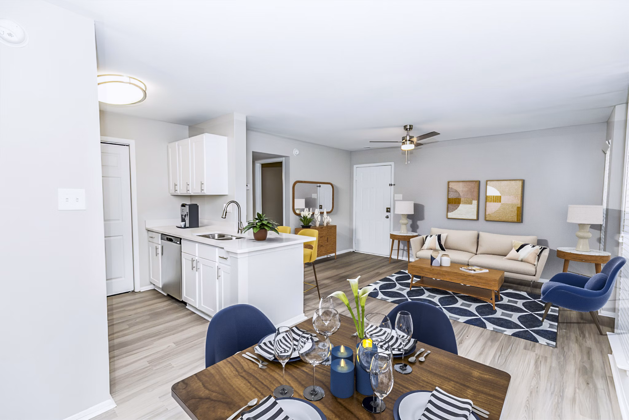 Dining room featuring modern decor and spacious seating at Ridgemont at Stringers Ridge Apartments