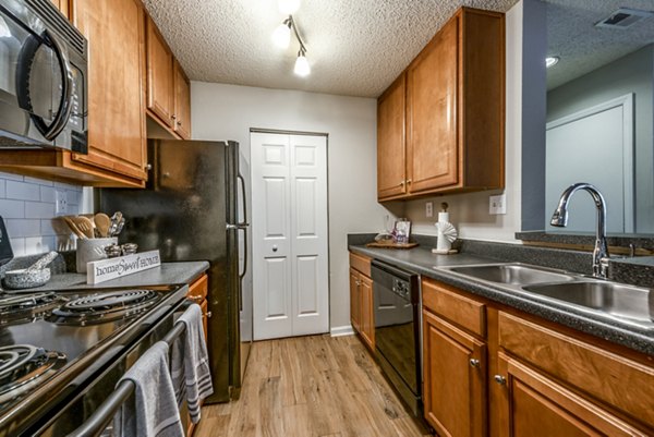 Avana Copper Springs: Contemporary kitchen with modern appliances and granite countertops in luxury apartments