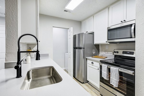 Modern kitchen featuring stainless steel appliances at Avana Copper Spring Apartments
