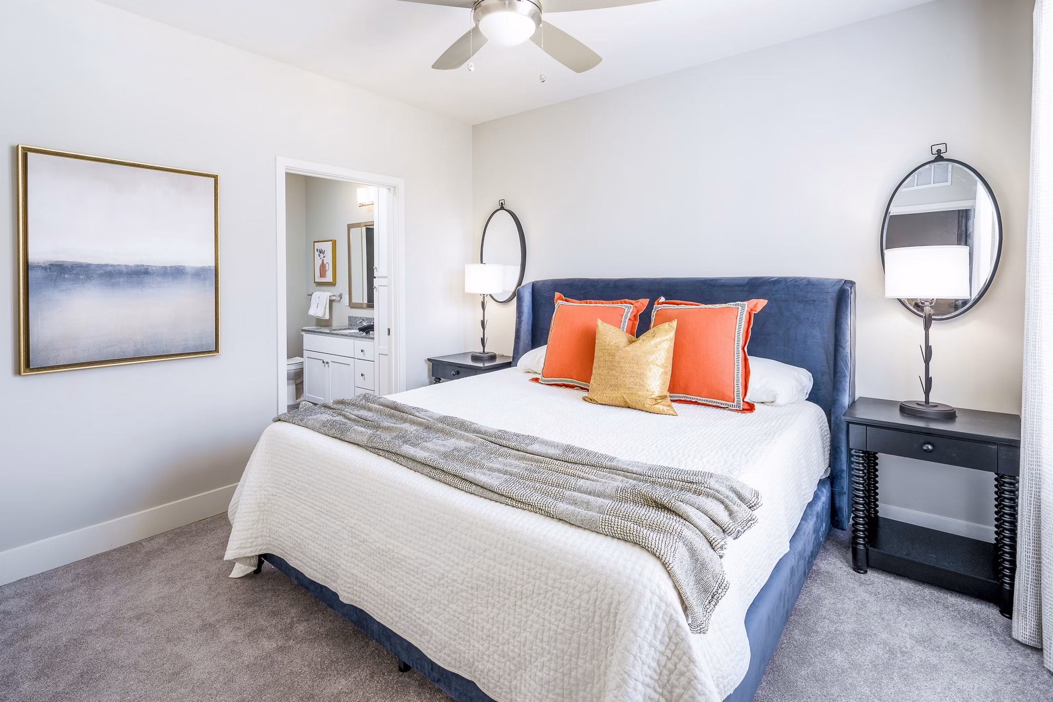 Cozy bedroom with modern decor at Album Indian Lake Apartments