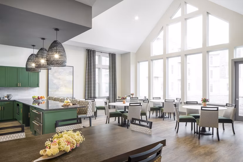 Clubhouse featuring modern design and social spaces at Album Indian Lake Apartments